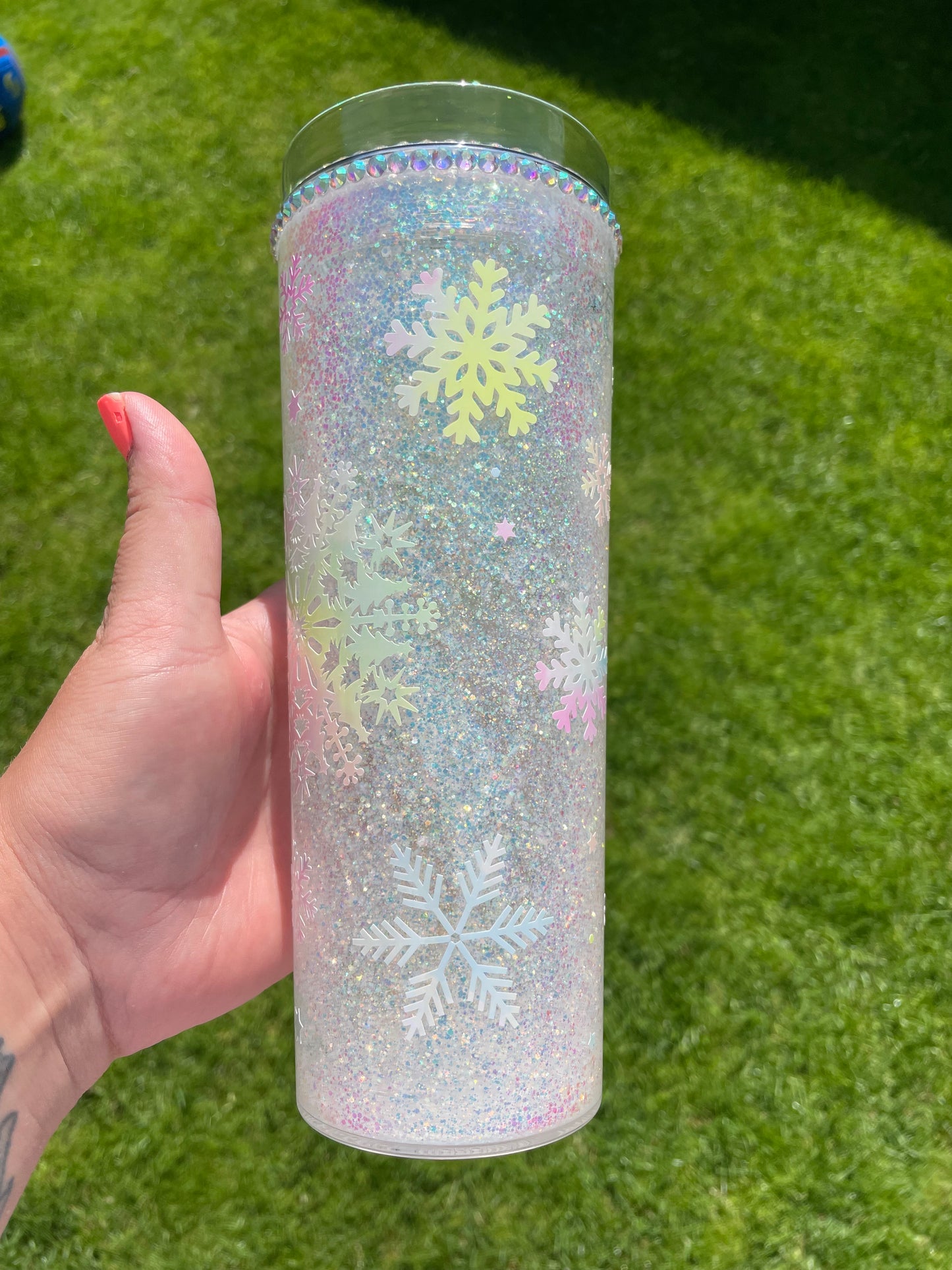 Snowflake glitter globe tumbler, glitter, sparkle, personalised, snow globe tumbler, Christmas