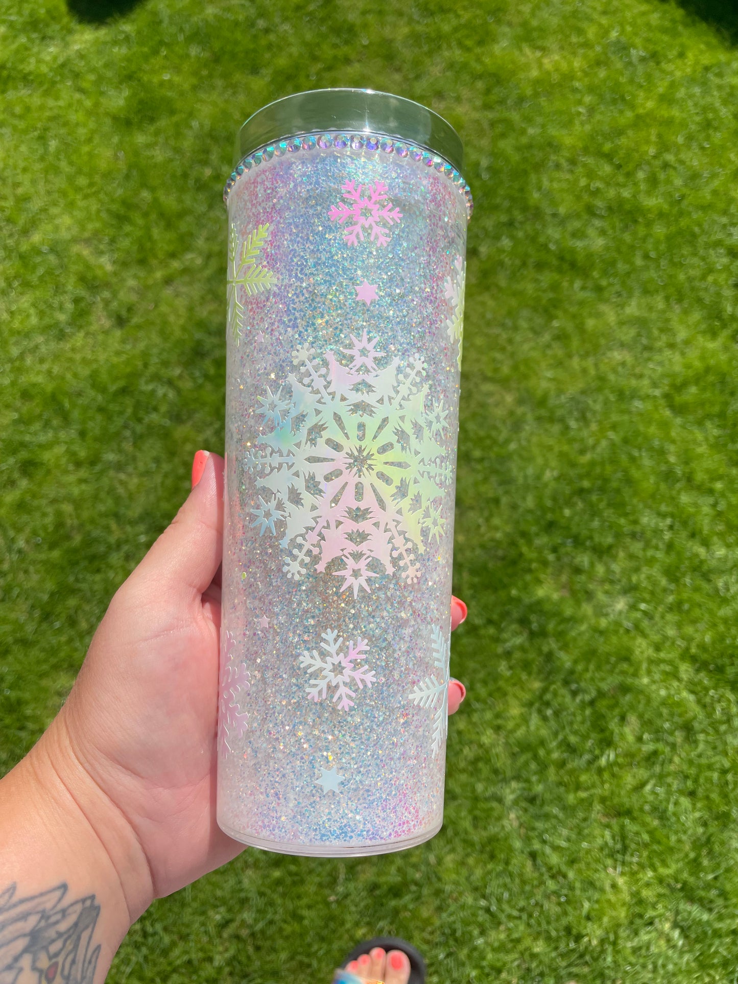 Snowflake glitter globe tumbler, glitter, sparkle, personalised, snow globe tumbler, Christmas
