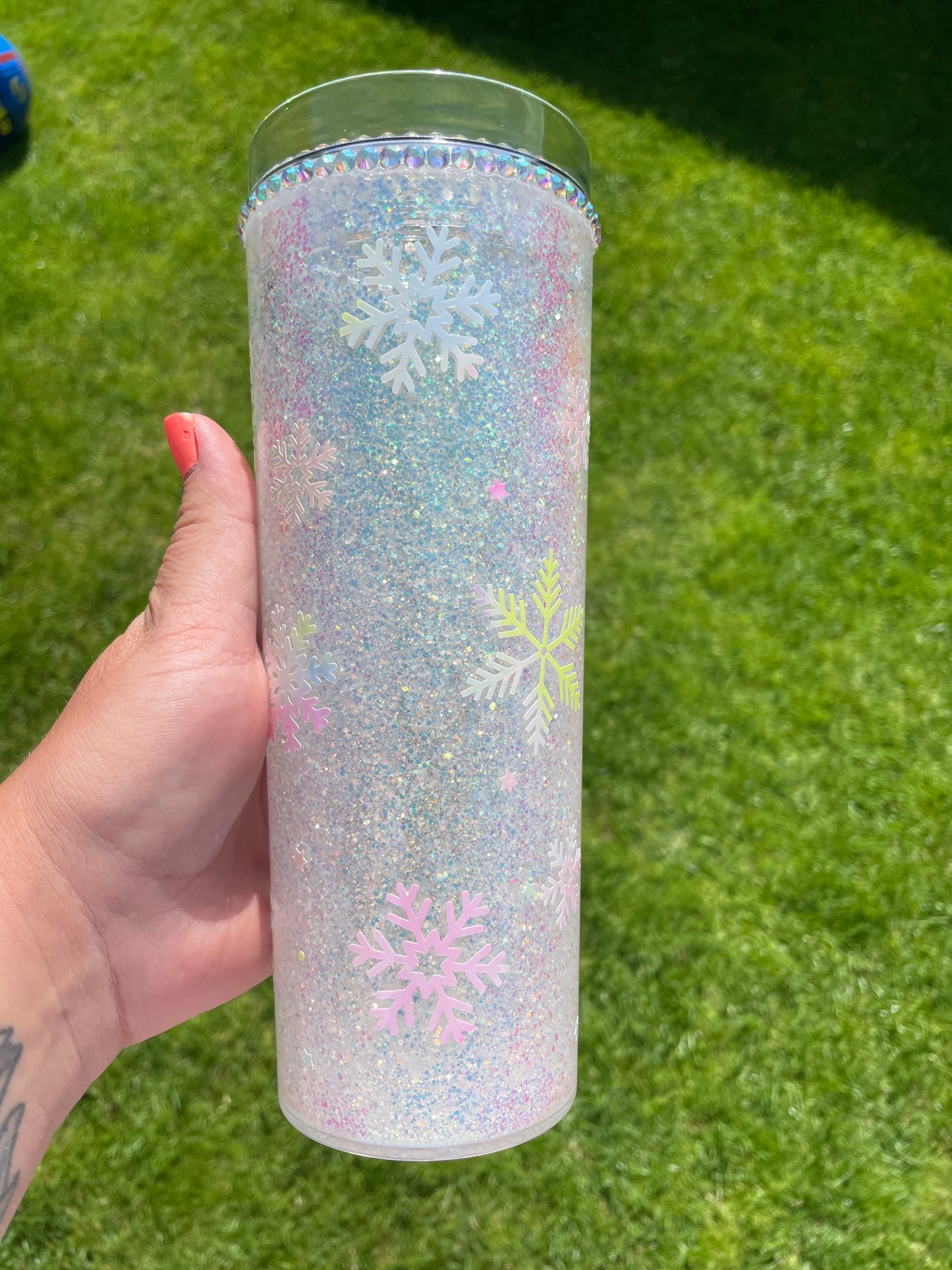 Snowflake glitter globe tumbler, glitter, sparkle, personalised, snow globe tumbler, Christmas