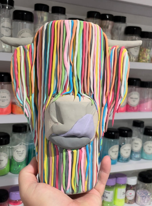 Rainbow Highland Cow 3d sculpted Tumbler