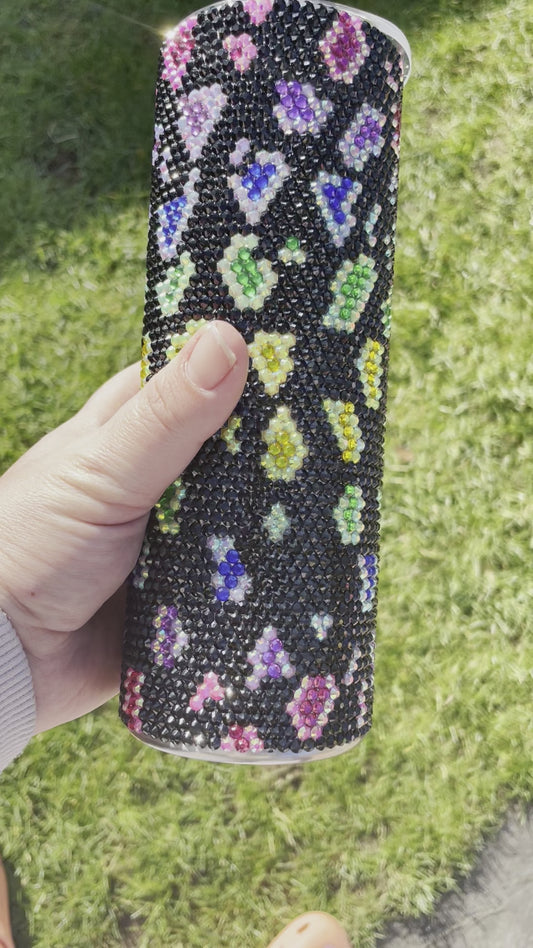 Neon Leopard print rhinestone tumbler