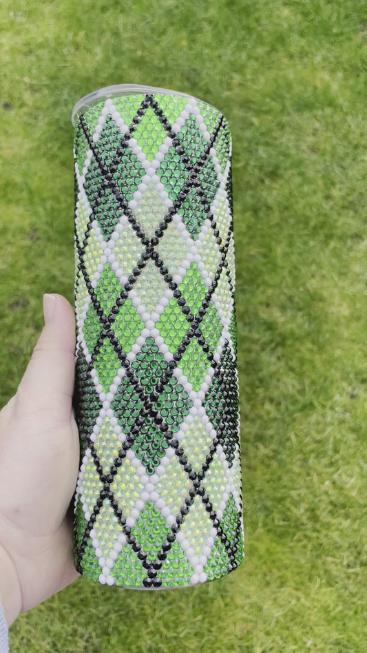 Green Patterned Rhinestoned Tumbler