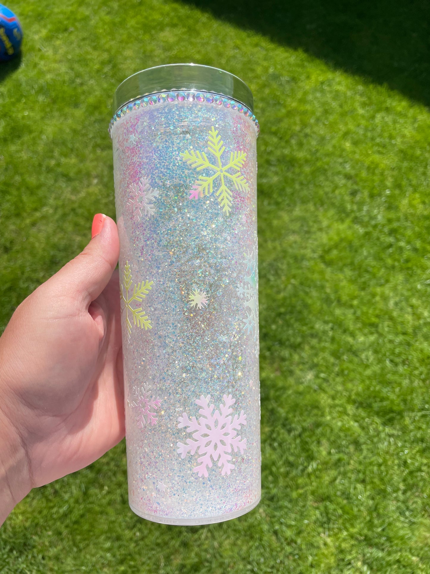 Snowflake glitter globe tumbler, glitter, sparkle, personalised, snow globe tumbler, Christmas