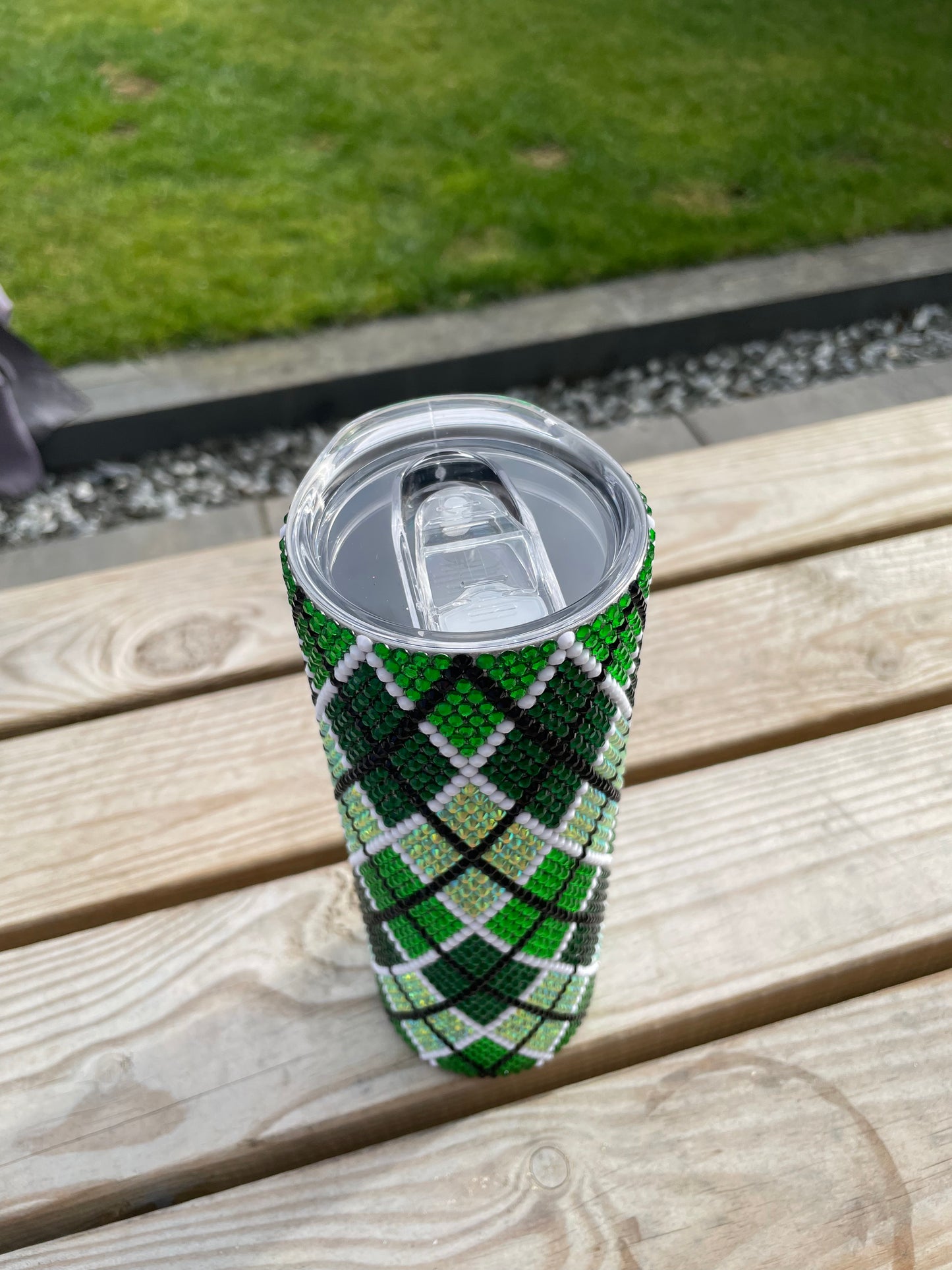 Green Patterned Rhinestoned Tumbler