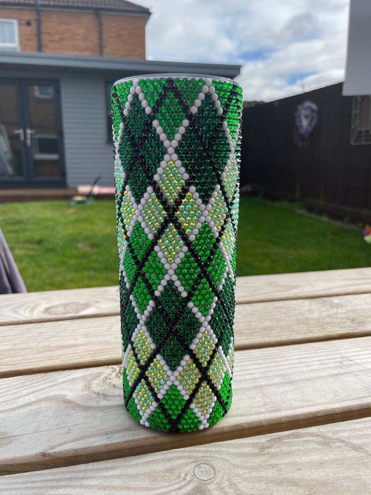 Green Patterned Rhinestoned Tumbler